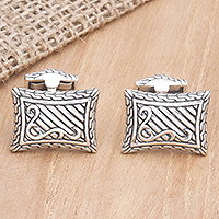 Sterling silver cufflinks, 'Royal Fern' - Handcrafted Sterling Silver Cufflinks from Indonesia