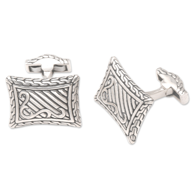 Sterling silver cufflinks, 'Royal Fern' - Handcrafted Sterling Silver Cufflinks from Indonesia