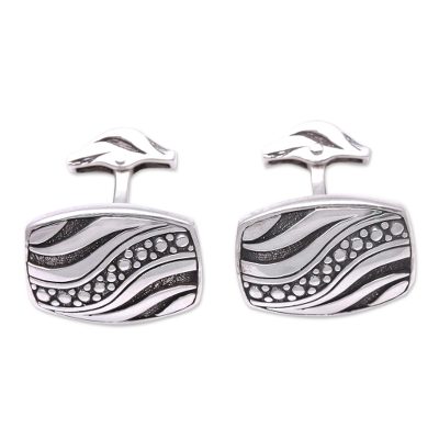 Sterling silver cufflinks, 'Flames of Wisdom' - Handmade Sterling Silver Cufflinks