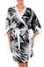 Silk robe, 'Palm Fronds' - Women's Silk Short Robe with Palm Frond Motifs (image 2a) thumbail