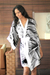 Silk robe, 'Palm Fronds' - Women's Silk Short Robe with Palm Frond Motifs (image 2c) thumbail