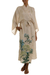 Silk robe, 'Azure Blossoms' - Artist Hand Painted Ivory and Blue Long Silk Robe