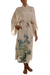 Silk robe, 'Azure Blossoms' - Artist Hand Painted Ivory and Blue Long Silk Robe (image 2c) thumbail