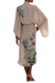 Silk robe, 'Azure Blossoms' - Artist Hand Painted Ivory and Blue Long Silk Robe (image 2d) thumbail