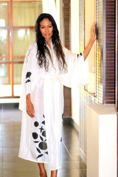 Silk robe, 'Balinese Morning' - Unique Floral Silk Robe