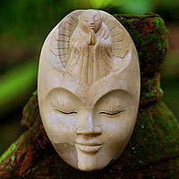 Wood mask, 'Face of Piety' - Unique Buddha Wood Mask