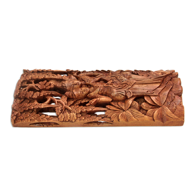 Panel en relieve de madera, 'Príncipe Rama con Sita' - Panel en relieve de madera