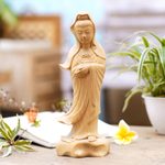 Wood sculpture, 'Kwan Im Goddess' - Crocodile Wood Hindu Sculpture