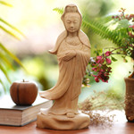 Wood sculpture, 'Kwan Im Goddess' - Crocodile Wood Hindu Sculpture