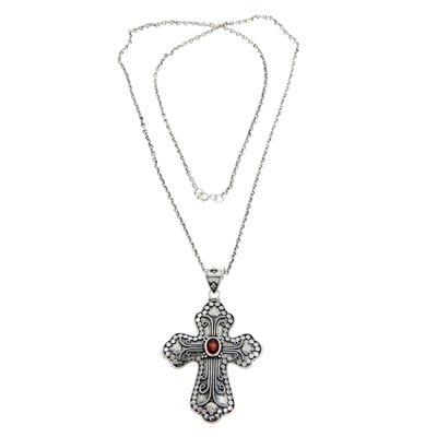 Garnet cross necklace - Redemption | NOVICA