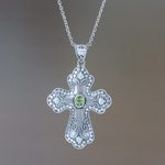Peridot cross necklace, 'Redemption' - Peridot cross necklace