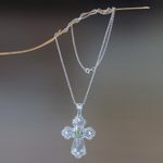 Peridot cross necklace, 'Redemption' - Peridot cross necklace