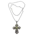 Peridot cross necklace, 'Redemption' - Peridot cross necklace
