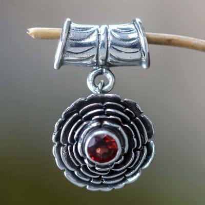 Garnet pendant, 'January Carnation' - Sterling Silver and Garnet Birthstone Pendant