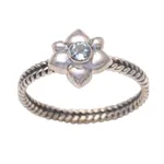Birthstone flowers aquamarine ring, 'March Daffodil' - Floral Sterling Silver and Aquamarine Ring