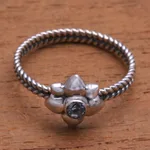 Birthstone flowers aquamarine ring, 'March Daffodil' - Floral Sterling Silver and Aquamarine Ring