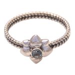 Birthstone flowers aquamarine ring, 'March Daffodil' - Floral Sterling Silver and Aquamarine Ring