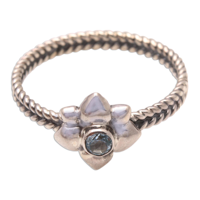 Birthstone flowers aquamarine ring, 'March Daffodil' - Floral Sterling Silver and Aquamarine Ring