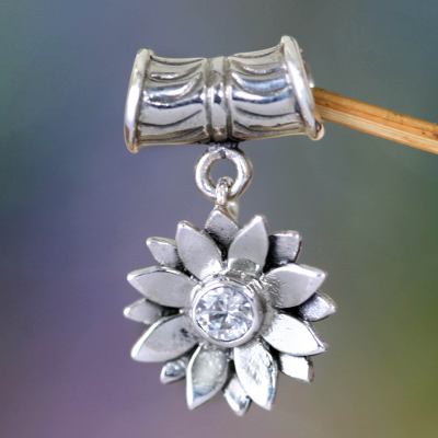 Sterling silver pendant, 'April Daisy' - Fair Trade Sterling Silver and Cubic Zirconia Pendan