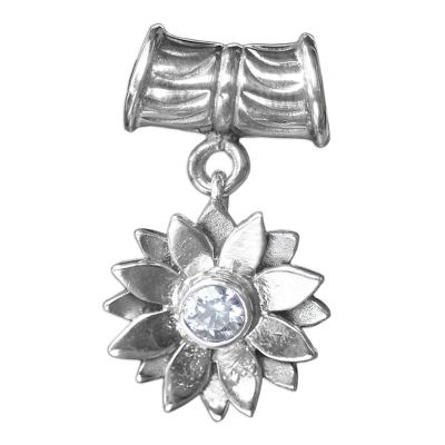 Sterling silver pendant, 'April Daisy' - Fair Trade Sterling Silver and Cubic Zirconia Pendan