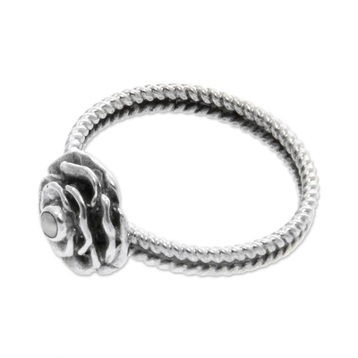 Birthstone flowers pearl ring, 'June Rose' - Handmade Sterling Silver and Pearl Flower Ring
