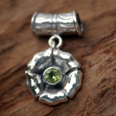 Peridot pendant, 'August Poppy' - Fair Trade Floral Sterling Silver and Peridot Pendant