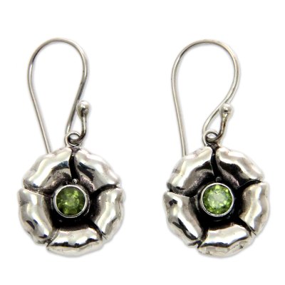 Peridot earrings, 'August Poppy' - Sterling Silver and Peridot Dangle Earrings