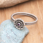 Birthstone flowers amethyst ring, 'February Violet' - Handcrafted Sterling Silver and Amethyst Ring