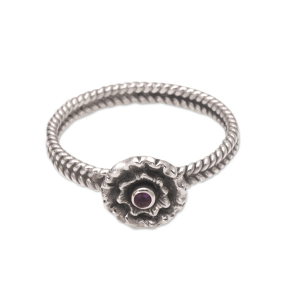 Birthstone flowers amethyst ring, 'February Violet' - Handcrafted Sterling Silver and Amethyst Ring