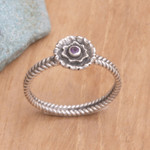 Birthstone flowers amethyst ring, 'February Violet' - Handcrafted Sterling Silver and Amethyst Ring