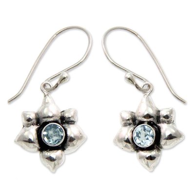 Blue topaz earrings, 'Narcissus of December' - Blue Topaz and Silver Dangle Earrings