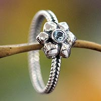 Birthstone flowers blue topaz ring, 'December Narcissus' - Indonesian Sterling Silver and Blue Topaz Ring