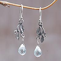 Sterling silver floral earrings, 'Blue Rainforest' - Handmade Sterling Silver Dangle Earrings 