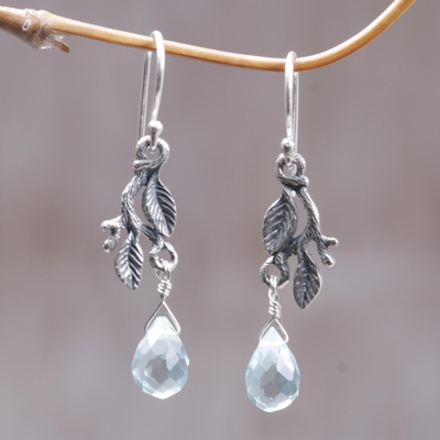 Sterling silver floral earrings, 'Blue Rainforest' - Handmade Sterling Silver Dangle Earrings 