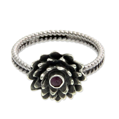 Birthstone flowers ruby ring, 'July Water Lily' - Hand Made Floral Sterling Silver and Ruby Ring