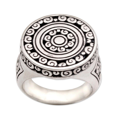 Sterling silver cocktail ring, 'Borobudur Muse' - Artisan Crafted Sterling Silver Signet Ring