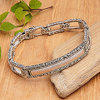 Men's sterling silver bracelet, 'Borobudur Warrior'