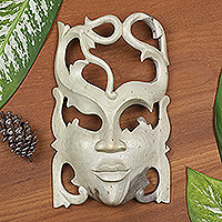 Wood mask, 'Woman of Nature' - Hibiscus Wood Wall Mask
