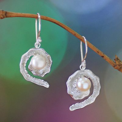 Pearl dangle earrings, 'White Passion Fruit' - Sterling Silver and Pearl Dangle Earrings