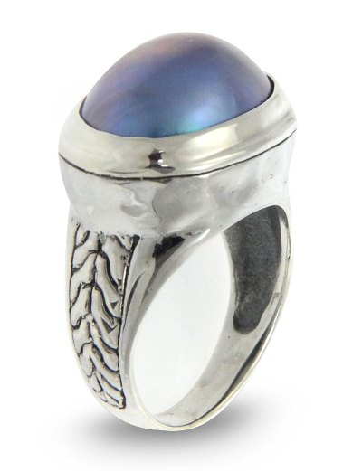 Pearl cocktail ring, 'Sea Goddess' - Artisan Crafted Sterling Silver and Pearl Cocktail Ring