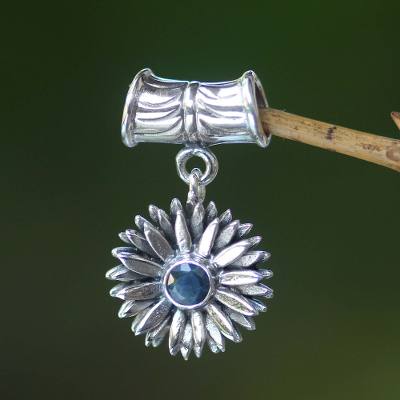 Sapphire pendant, 'September Aster' - Artisan Crafted Floral Sterling Silver and Sapphire Pendant