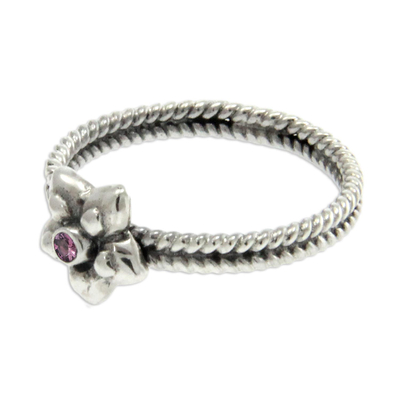 Rosafarbener Turmalin-Ring mit Geburtsstein und Blumen - Ring aus rosafarbenem Turmalin und Sterlingsilber