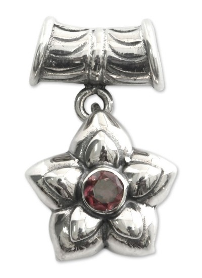 Pink tourmaline pendant, 'October Marigold' - Pink Tourmaline and Sterling Silver Flower Pendant
