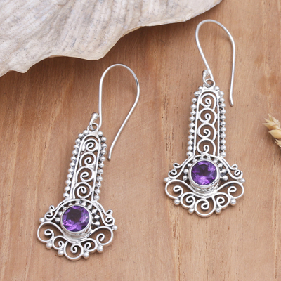 Amethyst dangle earrings, 'Key to the Castle' - Sterling Silver and Amethyst Earrings