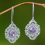 Amethyst dangle earrings, 'Royal Medallion' - Sterling Silver and Amethyst Dangle Earrings