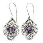 Amethyst dangle earrings, 'Royal Medallion' - Sterling Silver and Amethyst Dangle Earrings