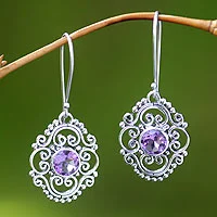 Amethyst floral earrings, 'Gianyar Muse' - Amethyst Dangle Earrings from Indonesia