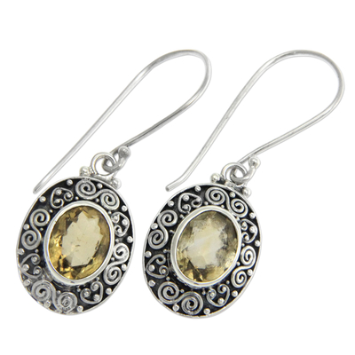 Citrine dangle earrings, 'Lush Suns' - Artisan Crafted Citrine and Sterling Silver Dangle Earrings