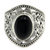 Onyx flower ring, 'Frangipani Mystery' - Unique Sterling Silver and Onyx Cocktail Ring (image 2b) thumbail