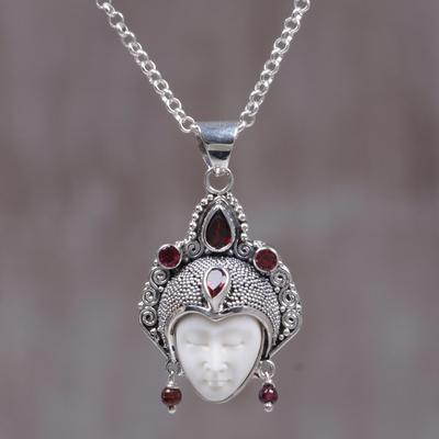 Garnet pendant necklace, 'Queen of Sumatra' - Handmade Sterling Silver and Garnet Pendant Necklace